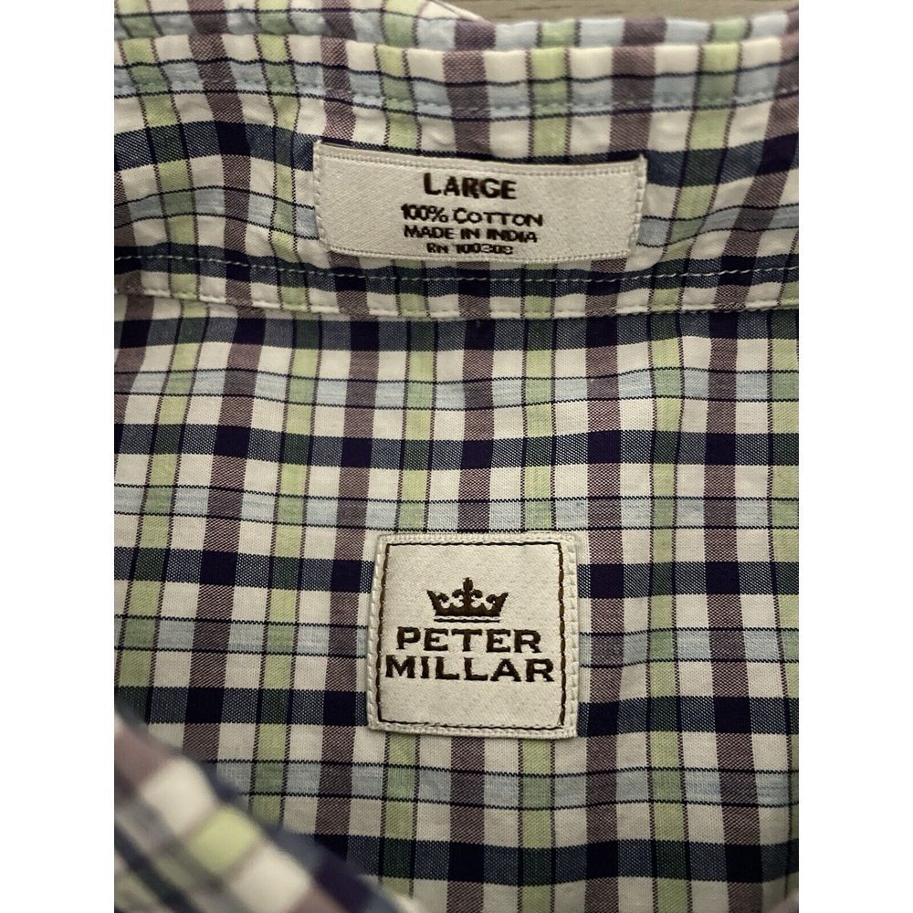 Peter‎ Millar Crown Shirt Mens Large Purple Check Cotton Button Up - Picture 5 of 6